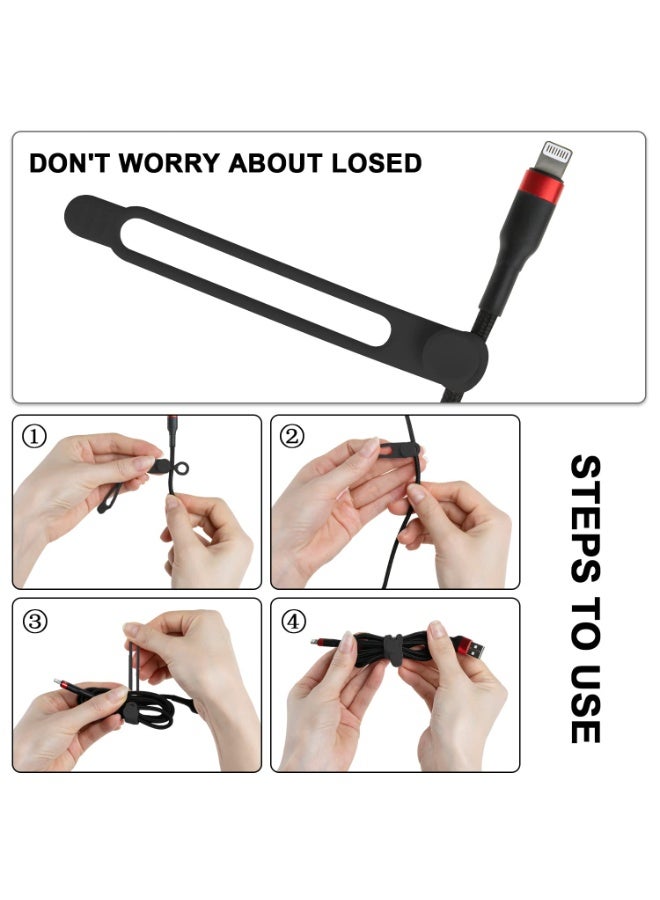 هومستر 16 قطعة من مُنظِّمات الكابلات السيليكونية | أربطة كابلات قابلة لإعادة الاستخدام لتنظيم الأسلاك | للربط بين شواحن/سماعات سمع/كابلات بيانات/أسلاك الحاسوب | حل متعدد المواقع لتنظيم الكابلات للمنزل/المكتب/المطبخ/المدرسة، اللون الأسود، 10.6 سم - Image 3